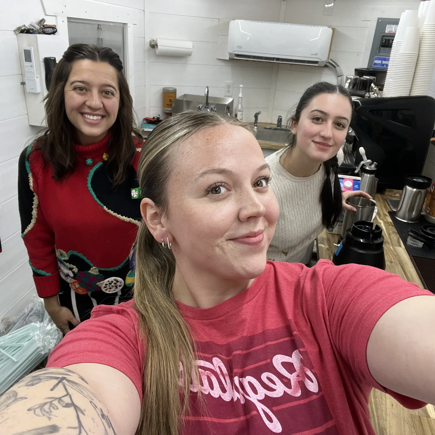 Emerson's barista team serving holiday drinks at the Hickory Christmas Show