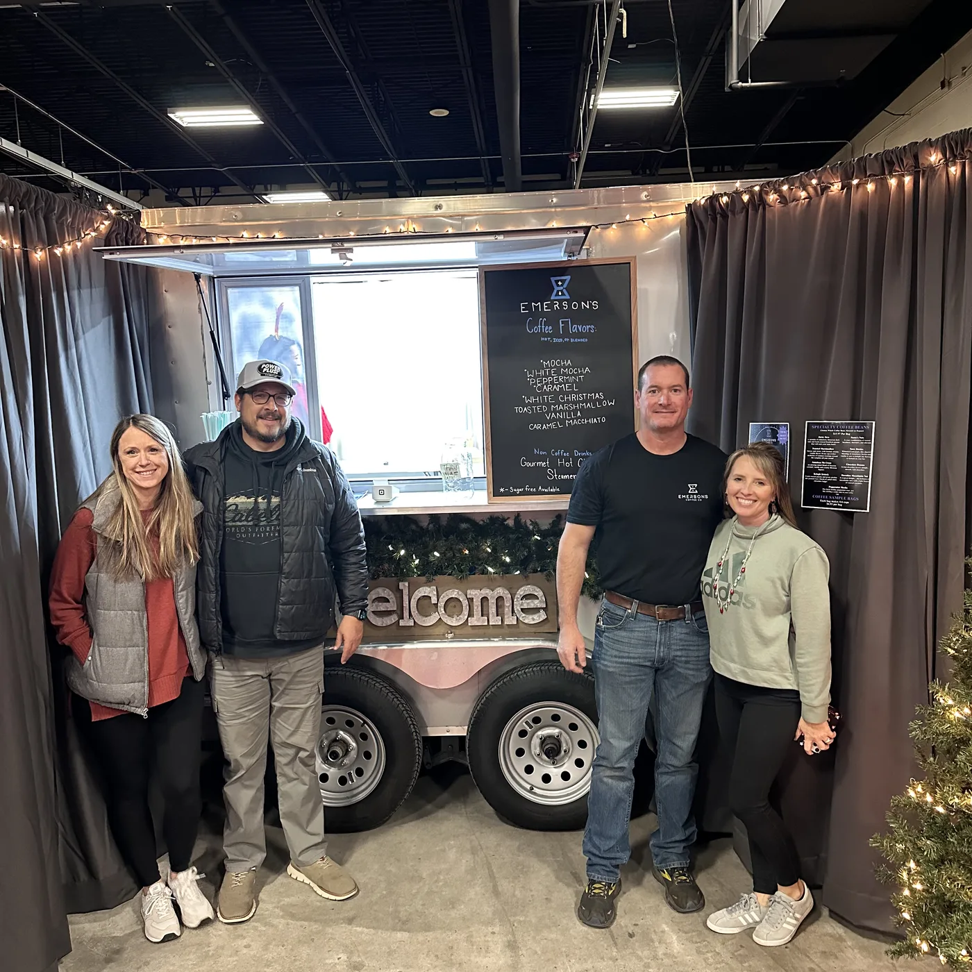 Emerson's Coffee mobile trailer setup at the Hickory Christmas Show, Hickory Metro Convention Center