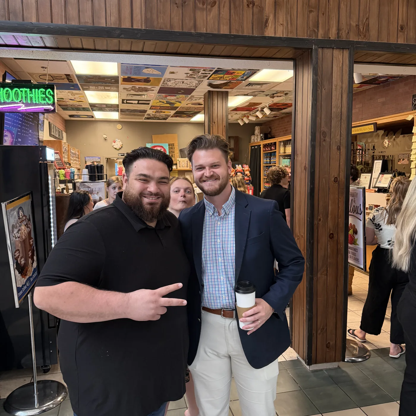 Hickory Young Professionals members connecting over coffee at Emerson's in Hickory, NC
