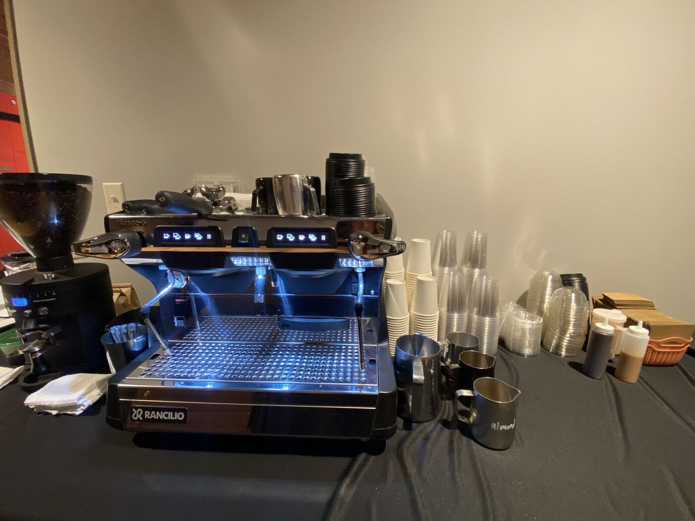 Emerson's Coffee catering team behind the espresso bar at Moretz Mill in Hickory, NC